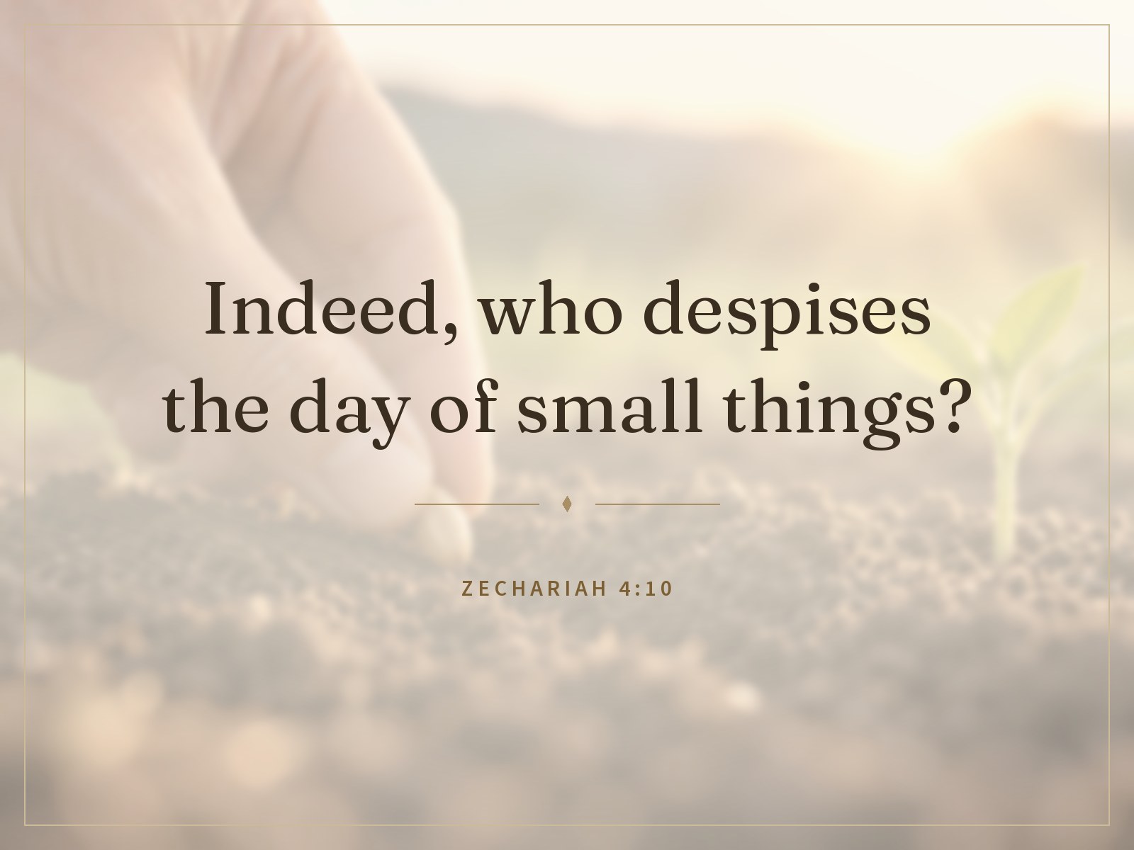 "Indeed, who despises the day of small things?" Zechariah 4:10